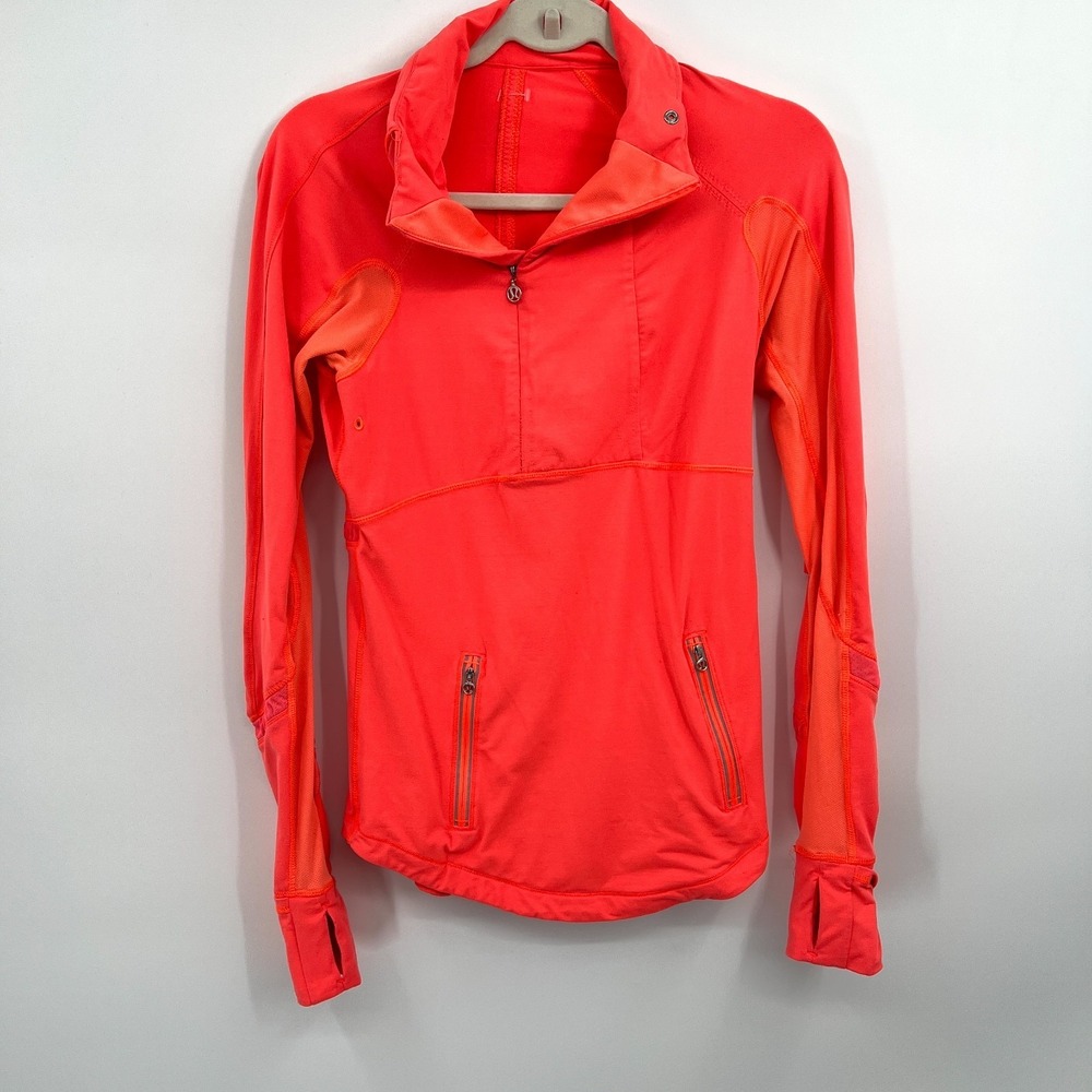 Lululemon Run: Reflect Pullover jacket top orange pink neon activewear 6